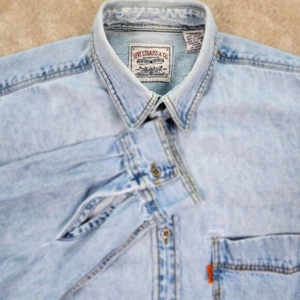 VTG Levi's Orange Tab Denim Shirt Blue Long Sleeve Button-Down Shirt Mens Size M
